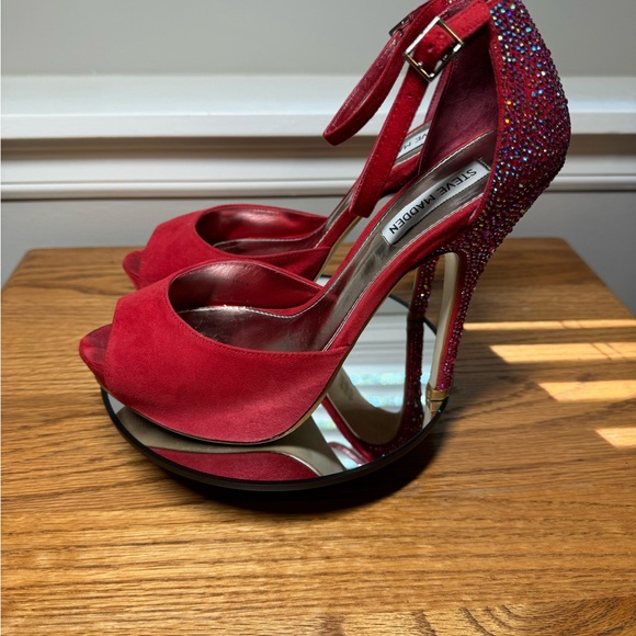Steve Madden red suede open toe platform high heels - Picture 4 of 10